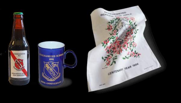 Commemorative items from 450th Anniversary of Berkhamsted School and Tea Towel from 100th Anniversary of the Girls School